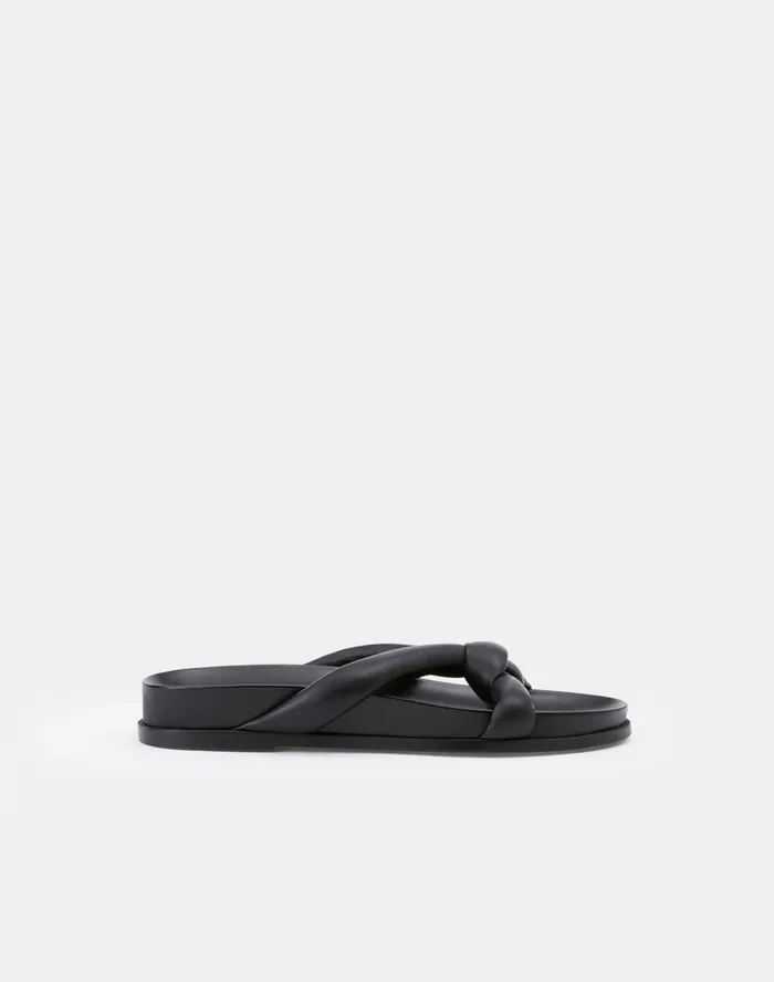 Women Lafayette 148 New York Sandals Honore Flat Sandal In Nappa Leather Black