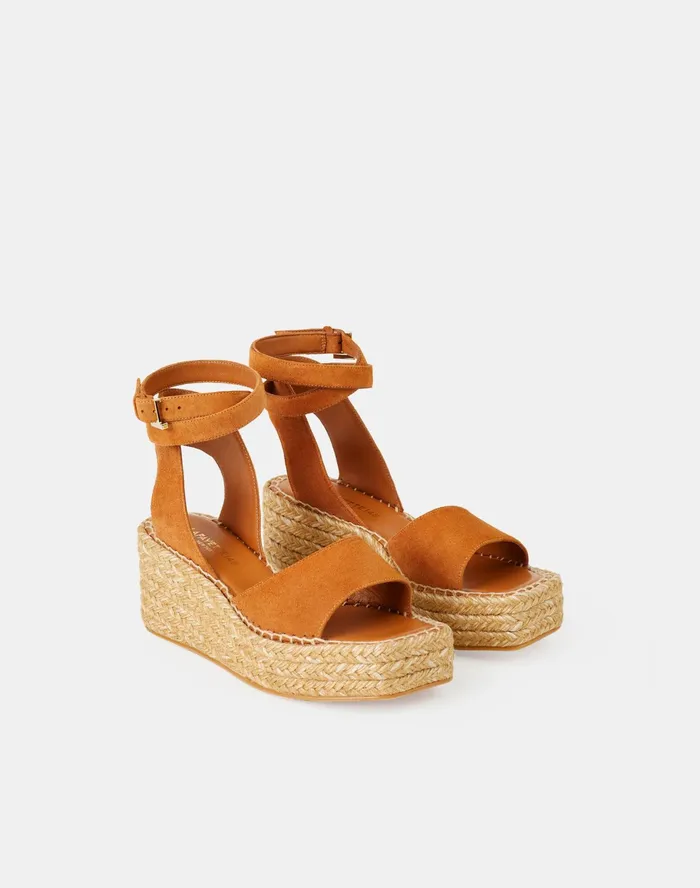 Women Lafayette 148 New York Sandals Margot Espadrille Wedge In Suede Copper