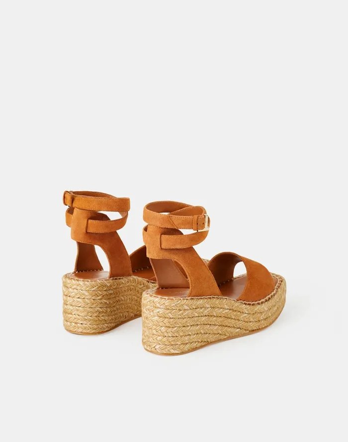 Women Lafayette 148 New York Sandals Margot Espadrille Wedge In Suede Copper
