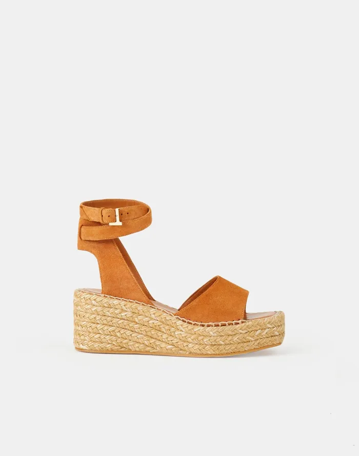 Women Lafayette 148 New York Sandals Margot Espadrille Wedge In Suede Copper