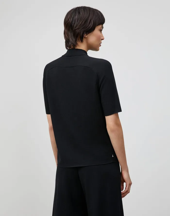 Women Lafayette 148 New York Sweaters Cotton Crepe Double Knit Mockneck Sweater Black