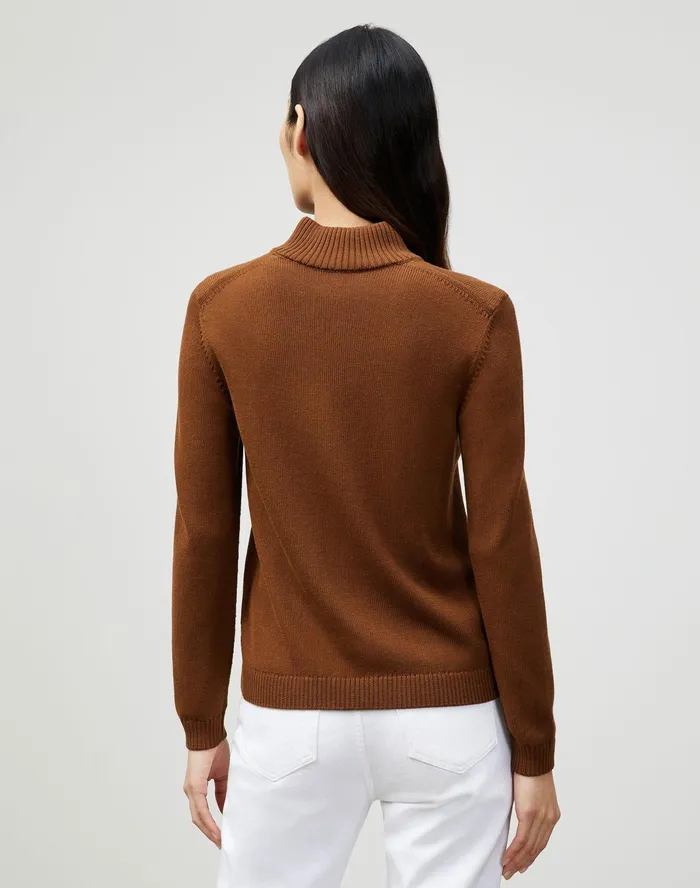 Women Lafayette 148 New York Sweaters Cotton Silk Tape Knit Bomber Mahogany