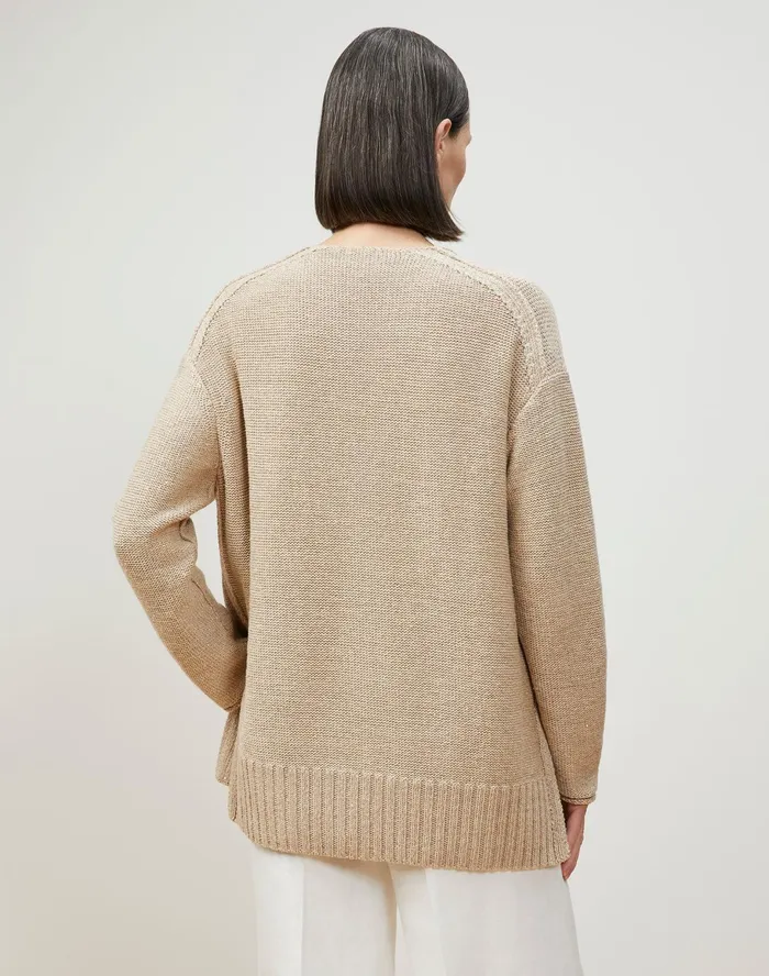 Women Lafayette 148 New York Sweaters Italian LinenCotton VNeck Sweater Parchment Melange
