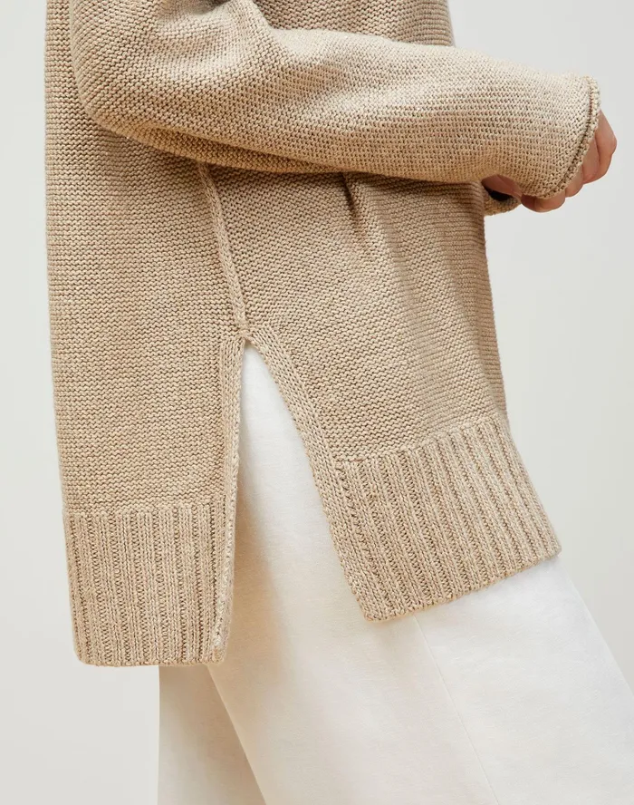 Women Lafayette 148 New York Sweaters Italian LinenCotton VNeck Sweater Parchment Melange