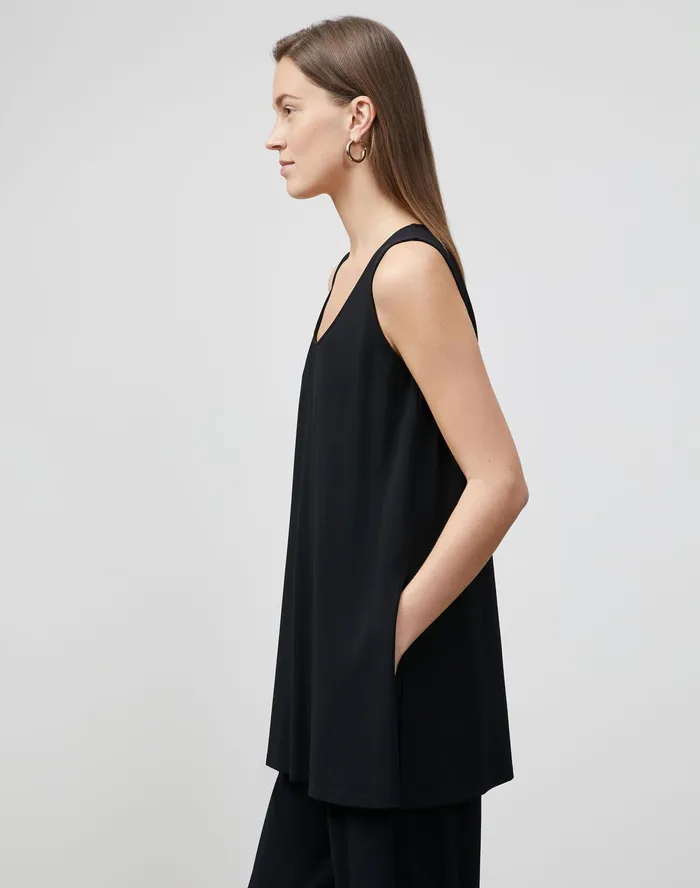 Women Lafayette 148 New York Tops and Tees Fielding Tank In Midweight Matte Jersey Black