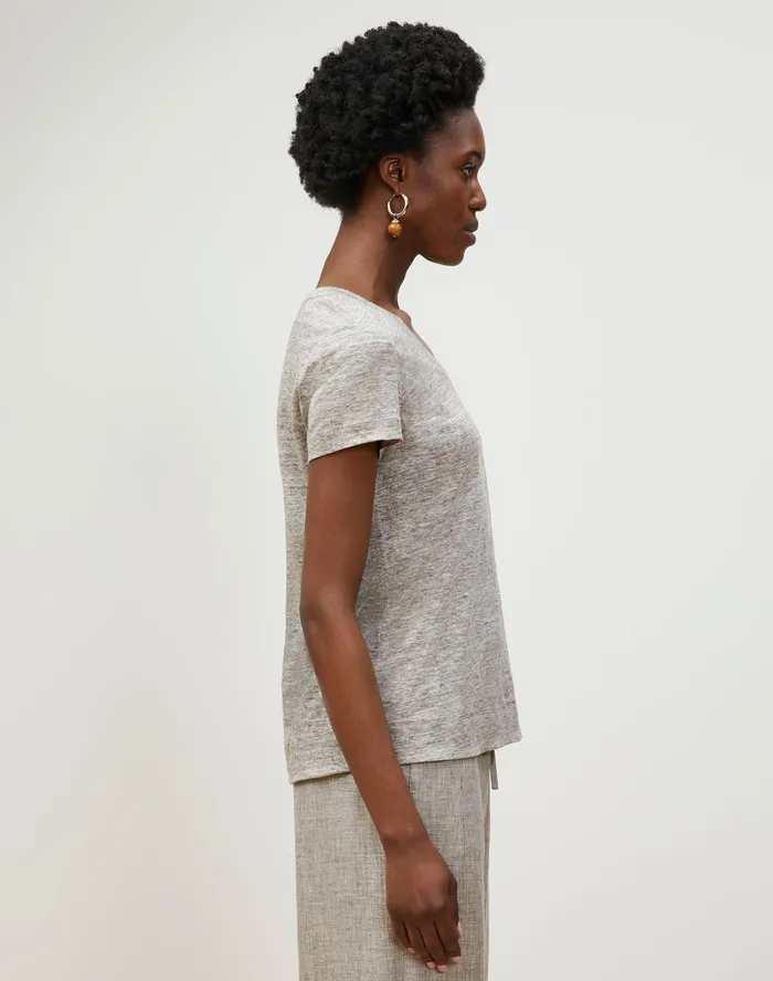 Women Lafayette 148 New York Tops and Tees Modern VNeck Tee In Italian Kindlinen Mlange Jersey Driftwood Melange