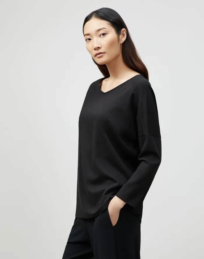 Women Lafayette 148 New York Tops and Tees PlusSize Calista Top In Lightweight Punto Milano Black