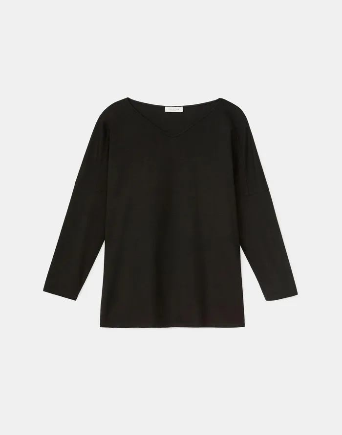 Women Lafayette 148 New York Tops and Tees PlusSize Calista Top In Lightweight Punto Milano Black