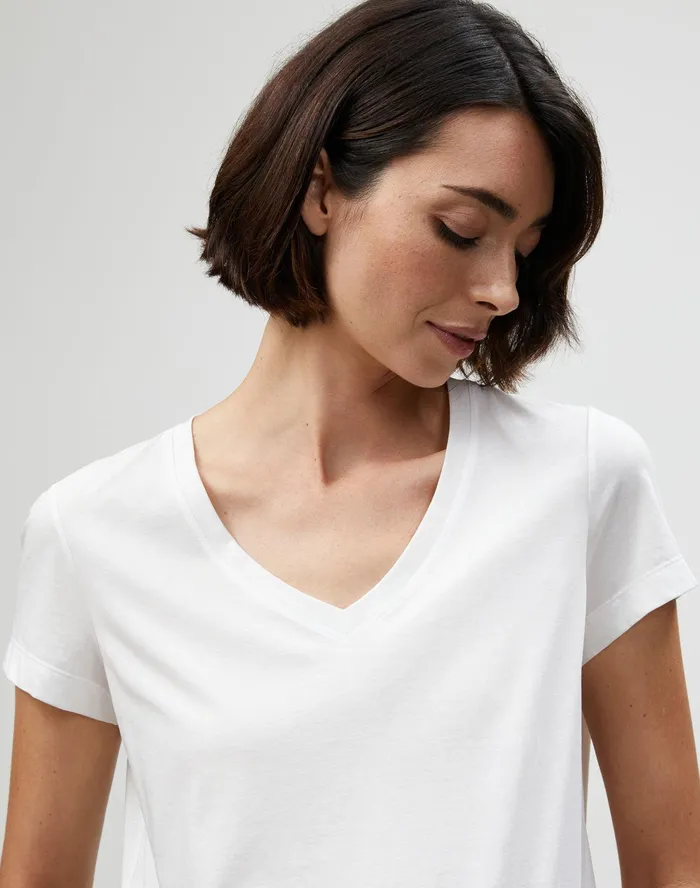Women Lafayette 148 New York Tops and Tees PlusSize Modern Cotton Jersey Modern VNeck Tee White