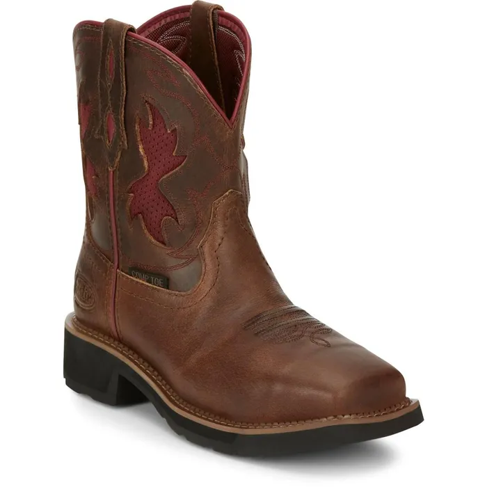 WOMEN Lathey 8034 Nano Composite Toe Work Boot Brown Justin Boots Work