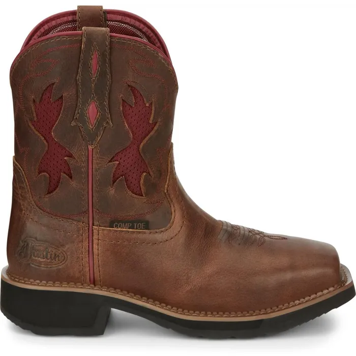 WOMEN Lathey 8034 Nano Composite Toe Work Boot Brown Justin Boots Work