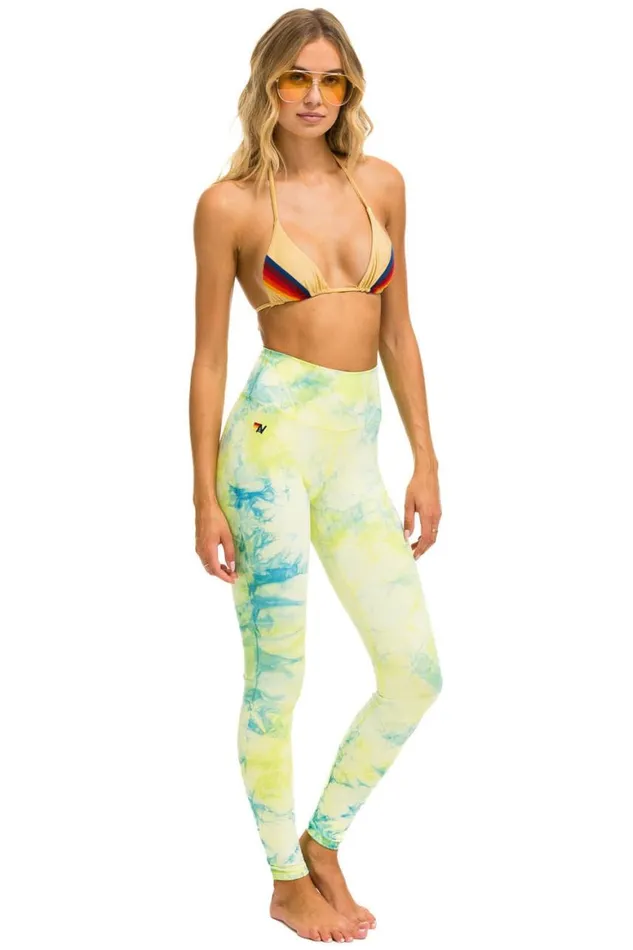 Women Leggings Aviator Nation Hand Dyed Full Length HiRise Leggings 8211 Tie Dye Neon Yellow