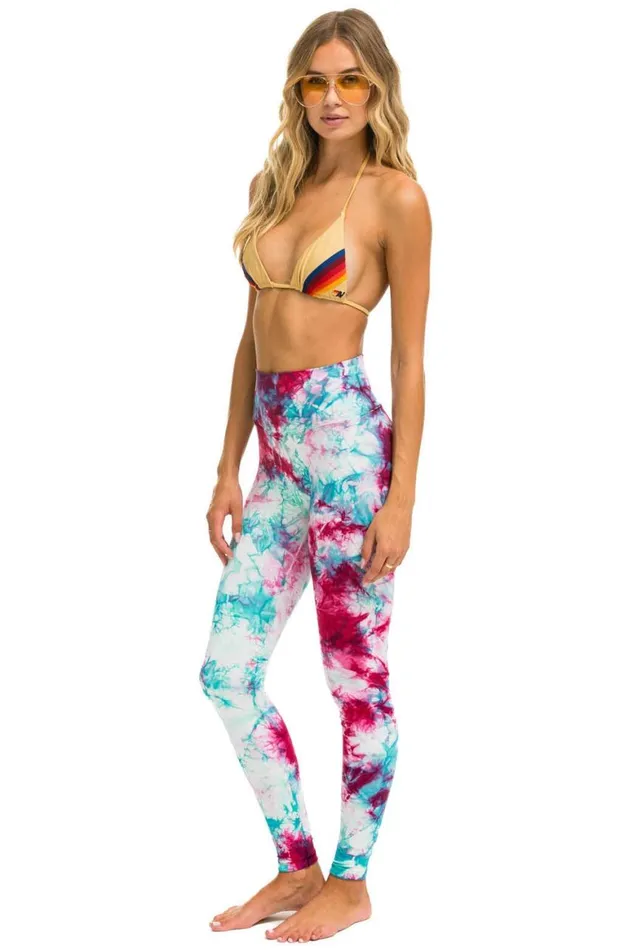 Women Leggings Aviator Nation Hand Dyed Full Length HiRise Leggings 8211 Tie Dye Turquoise