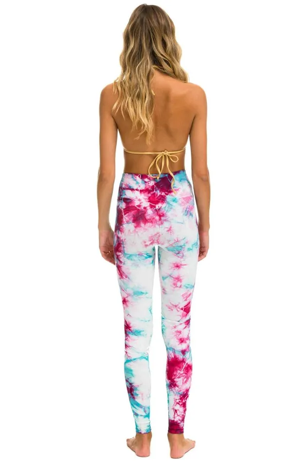 Women Leggings Aviator Nation Hand Dyed Full Length HiRise Leggings 8211 Tie Dye Turquoise