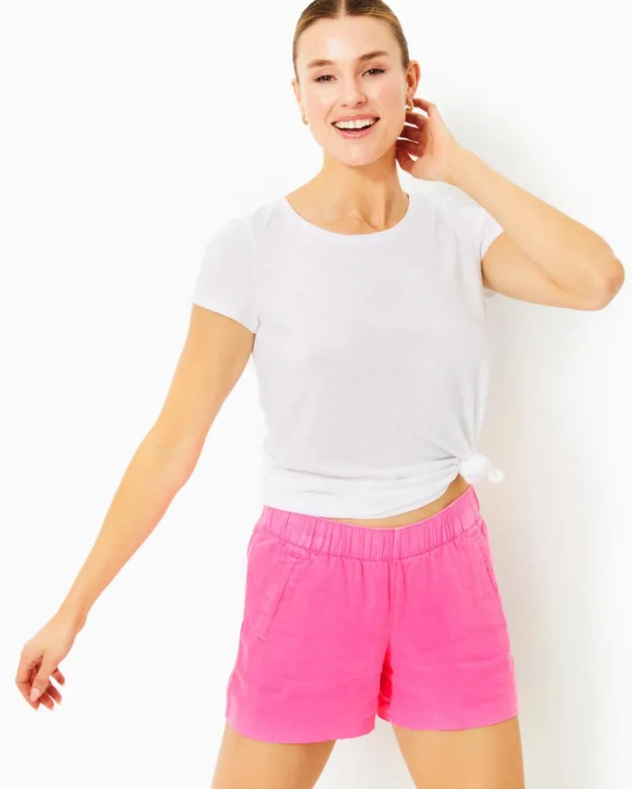 Women Lilly Pulitzer Bottoms 4034 Lilo Linen Short Roxie Pink