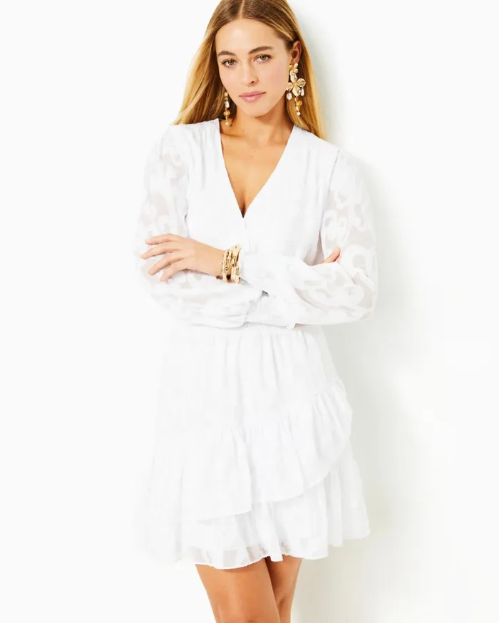 Women Lilly Pulitzer Dresses Cristiana Long Sleeve Dress Resort White Poly Crepe Swirl Clip Women Lilly Pulitzer Dresses Cristiana Long Sleeve Dress Resort White Poly Crepe Swirl Clip