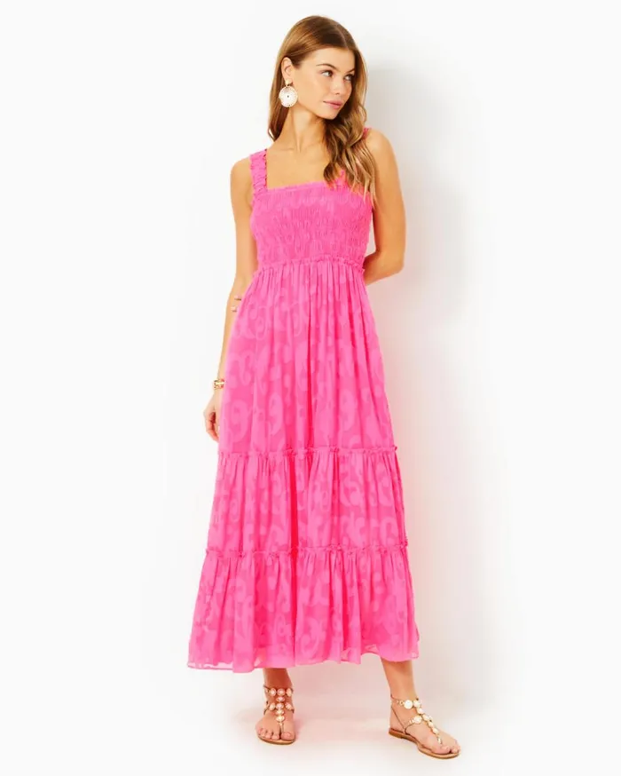 Women Lilly Pulitzer Dresses Hadly Smocked Maxi Dress True Navy Poly Crepe Swirl Clip Women Lilly Pulitzer Dresses Hadly Smocked Maxi Dress True Navy Poly Crepe Swirl Clip