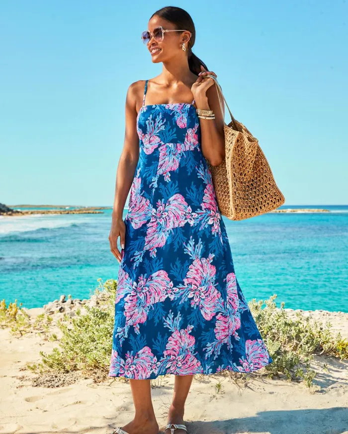 Women Lilly Pulitzer Dresses Hadly Smocked Maxi Dress True Navy Poly Crepe Swirl Clip Women Lilly Pulitzer Dresses Hadly Smocked Maxi Dress True Navy Poly Crepe Swirl Clip