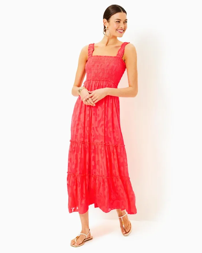 Women Lilly Pulitzer Dresses Hadly Smocked Maxi Dress True Navy Poly Crepe Swirl Clip Women Lilly Pulitzer Dresses Hadly Smocked Maxi Dress True Navy Poly Crepe Swirl Clip