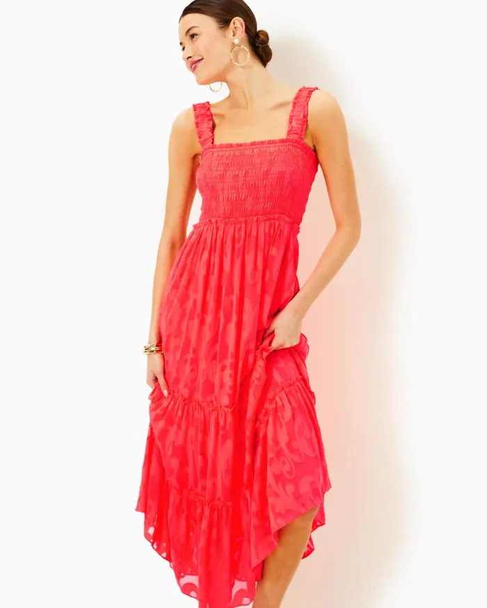 Women Lilly Pulitzer Dresses Hadly Smocked Maxi Dress True Navy Poly Crepe Swirl Clip Women Lilly Pulitzer Dresses Hadly Smocked Maxi Dress True Navy Poly Crepe Swirl Clip