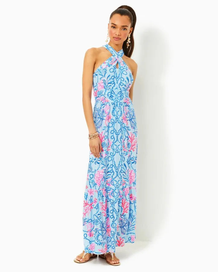 Women Lilly Pulitzer Dresses Hadly Smocked Maxi Dress True Navy Poly Crepe Swirl Clip Women Lilly Pulitzer Dresses Hadly Smocked Maxi Dress True Navy Poly Crepe Swirl Clip