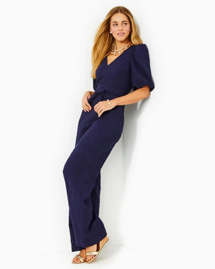 Women Lilly Pulitzer Dresses Kirrabelle Jumpsuit True Navy Pineapple Pucker Jacquard Women Lilly Pulitzer Dresses Kirrabelle Jumpsuit True Navy Pineapple Pucker Jacquard
