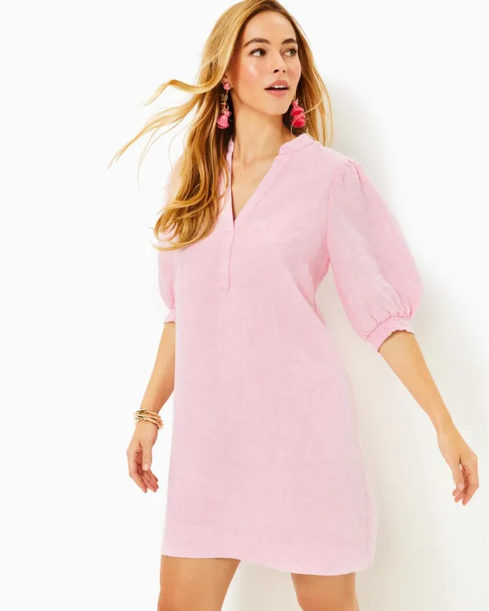 Women Lilly Pulitzer Dresses Mialeigh Linen Dress Conch Shell Pink X Resort White Women Lilly Pulitzer Dresses Mialeigh Linen Dress Conch Shell Pink X Resort White