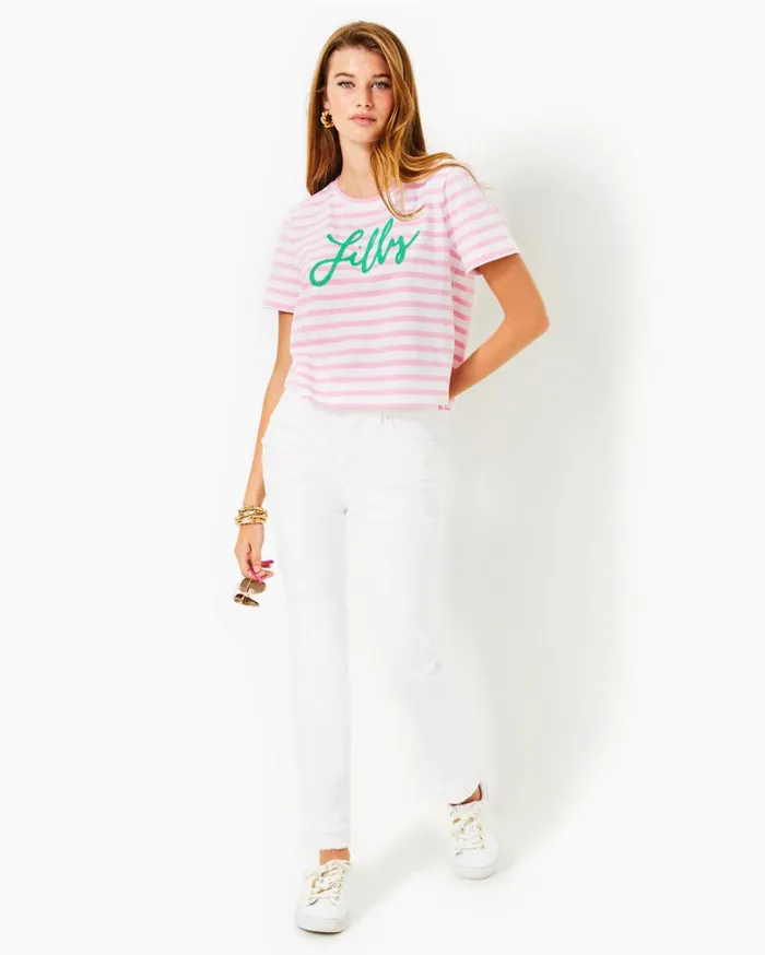 Women Lilly Pulitzer Tops Keenan Cropped Cotton Top Conch Shell Pink Striped Lilly Pulitzer Embellished Top Women Lilly Pulitzer Tops Keenan Cropped Cotton Top Conch Shell Pink Striped Lilly Pulitzer Embellished Top