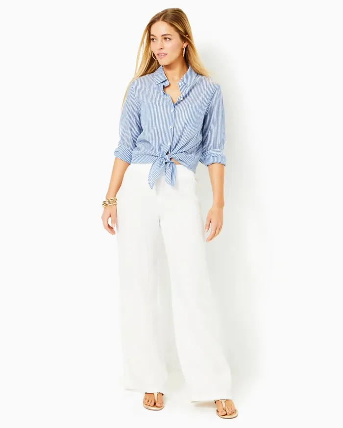 Women Lilly Pulitzer Tops Sea View Button Down Top Coastal Blue Ltwt Oxford Stripe Women Lilly Pulitzer Tops Sea View Button Down Top Coastal Blue Ltwt Oxford Stripe