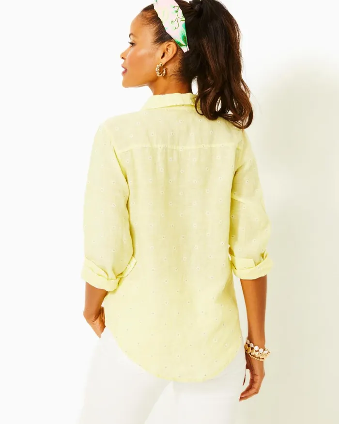 Women Lilly Pulitzer Tops Sea View Linen Button Down Top Resort White Women Lilly Pulitzer Tops Sea View Linen Button Down Top Resort White