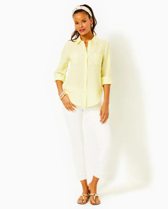 Women Lilly Pulitzer Tops Sea View Linen Button Down Top Resort White Women Lilly Pulitzer Tops Sea View Linen Button Down Top Resort White