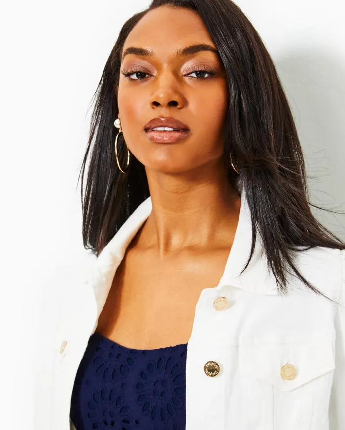 Women Lilly Pulitzer Tops Seaspray Denim Jacket Resort White Women Lilly Pulitzer Tops Seaspray Denim Jacket Resort White