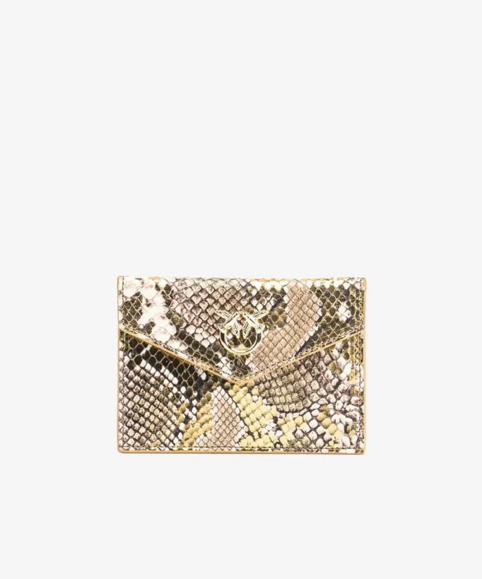 Women Limited Edition Pinko PINKO Galleria Flat Card Holder In Laminated Reptile Skin Goldgreygold Women Limited Edition Pinko PINKO Galleria Flat Card Holder In Laminated Reptile Skin Goldgreygold