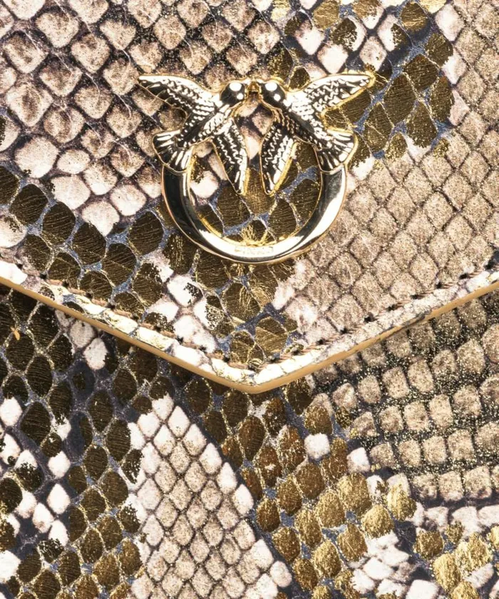 Women Limited Edition Pinko PINKO Galleria Flat Card Holder In Laminated Reptile Skin Goldgreygold Women Limited Edition Pinko PINKO Galleria Flat Card Holder In Laminated Reptile Skin Goldgreygold
