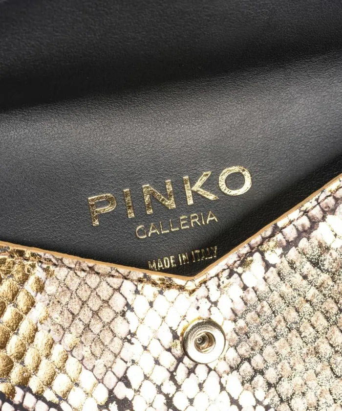 Women Limited Edition Pinko PINKO Galleria Flat Card Holder In Laminated Reptile Skin Goldgreygold Women Limited Edition Pinko PINKO Galleria Flat Card Holder In Laminated Reptile Skin Goldgreygold