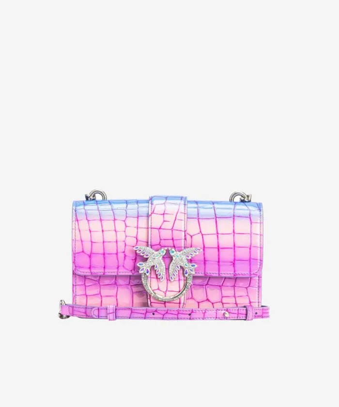 Women Limited Edition Pinko PINKO Galleria Mini Love Bag One In Shiny Fadeeffect Crocprint Leather Pinkpurpleold Silver Women Limited Edition Pinko PINKO Galleria Mini Love Bag One In Shiny Fadeeffect Crocprint Leather Pinkpurpleold Silver