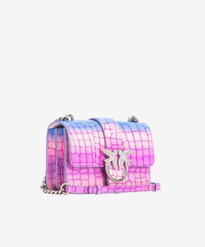 Women Limited Edition Pinko PINKO Galleria Mini Love Bag One In Shiny Fadeeffect Crocprint Leather Pinkpurpleold Silver Women Limited Edition Pinko PINKO Galleria Mini Love Bag One In Shiny Fadeeffect Crocprint Leather Pinkpurpleold Silver