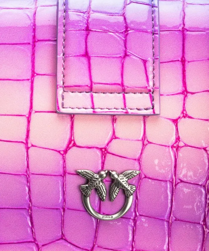 Women Limited Edition Pinko PINKO Galleria Mini Love Bag One In Shiny Fadeeffect Crocprint Leather Pinkpurpleold Silver Women Limited Edition Pinko PINKO Galleria Mini Love Bag One In Shiny Fadeeffect Crocprint Leather Pinkpurpleold Silver