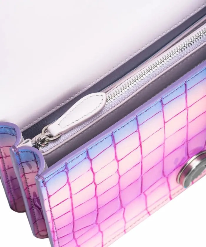 Women Limited Edition Pinko PINKO Galleria Mini Love Bag One In Shiny Fadeeffect Crocprint Leather Pinkpurpleold Silver Women Limited Edition Pinko PINKO Galleria Mini Love Bag One In Shiny Fadeeffect Crocprint Leather Pinkpurpleold Silver