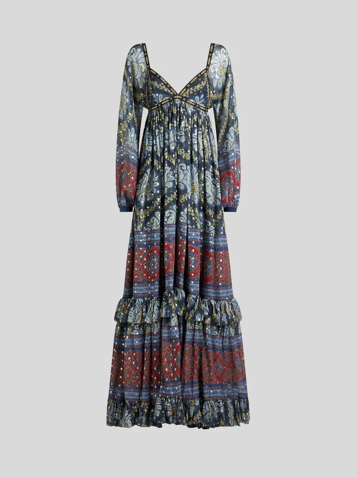 Women Long Printed Silk Dress Etro Dresses