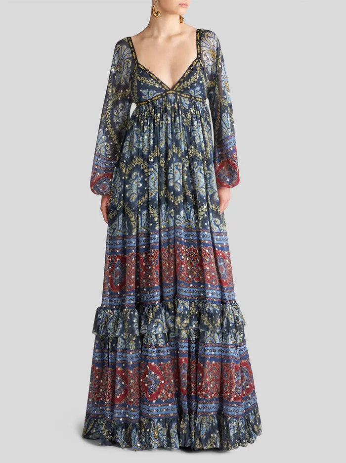 Women Long Printed Silk Dress Etro Dresses