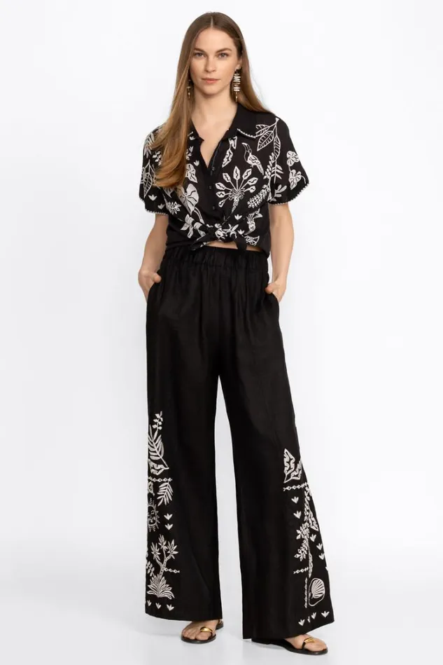 Women LUCIANA WIDE LEG SEAMED PANT Black Johnny Was Bottoms