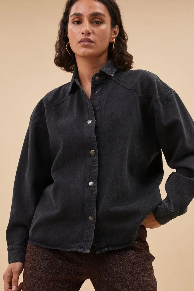 Women Mae Twill Blouse Jet Black Bybar Blouses