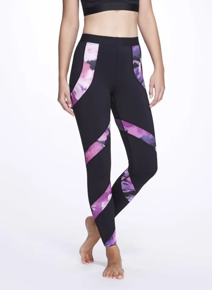 Women Marchesa Bottoms Black High Waisted Legging With Pink Floral Print Detail Raspberry Multi Women Marchesa Bottoms Black High Waisted Legging With Pink Floral Print Detail Raspberry Multi