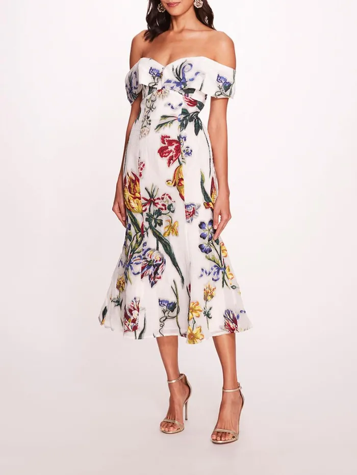 Women Marchesa Dresses Alexander Midi Dress Ivory Multi