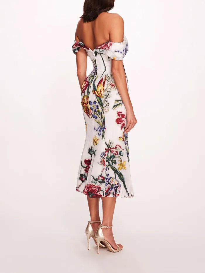 Women Marchesa Dresses Alexander Midi Dress Ivory Multi Women Marchesa Dresses Alexander Midi Dress Ivory Multi