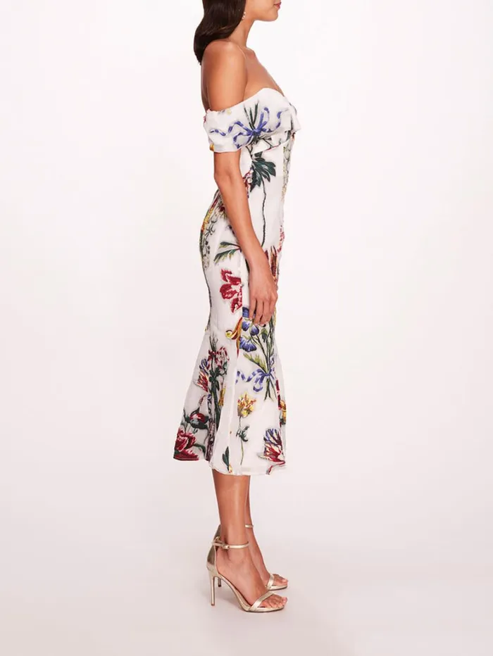 Women Marchesa Dresses Alexander Midi Dress Ivory Multi Women Marchesa Dresses Alexander Midi Dress Ivory Multi
