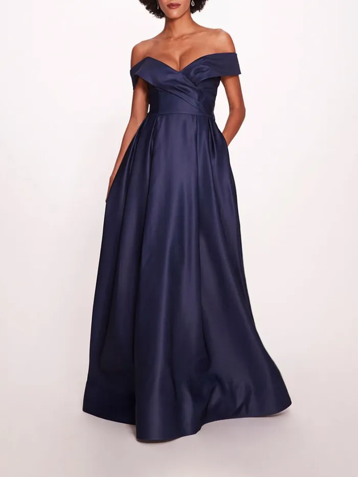 Women Marchesa Dresses Duchess Satin Gown Navy