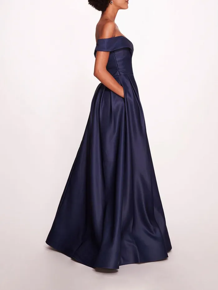 Women Marchesa Dresses Duchess Satin Gown Navy Women Marchesa Dresses Duchess Satin Gown Navy