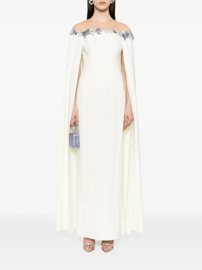 Women Marchesa Dresses Embroidered Illusion Gown Ivory